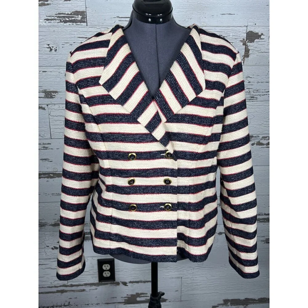 CABI Cruise Jacket Nautical Stripe Double Breast Blazer Sz 4 #5094 EUC